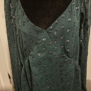 LOFT Green Blouse with Black Accents